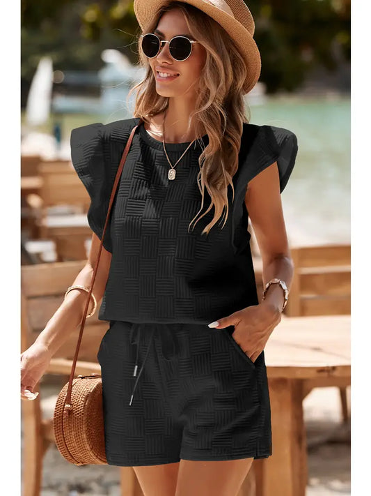 Ruffled Sleeve Tee & Drawstring Short Set