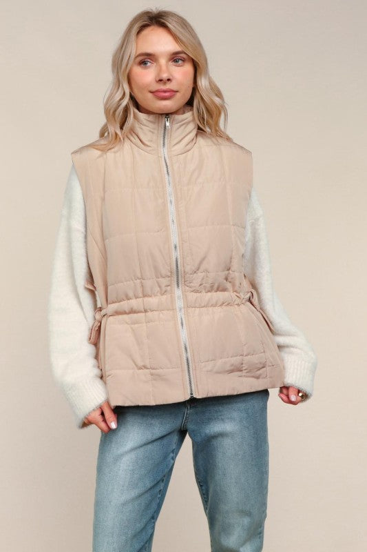 High Neck Zip Up Quilted Puffer Vest