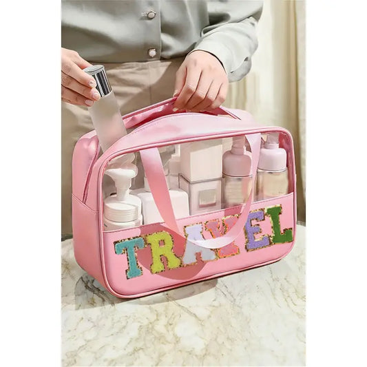 Travel Chenille Letter Clear Pvc Makeup Bag
