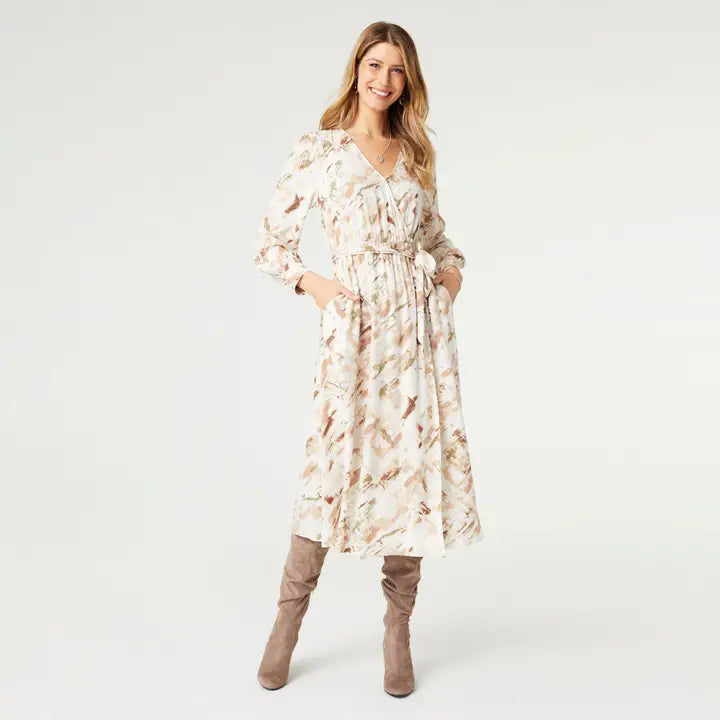 Printed Wrap Dress with Tie