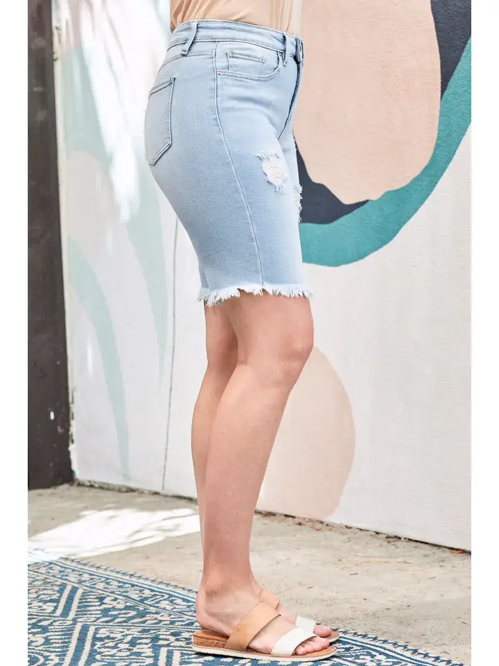 Vintage Dream Bermuda Shorts with Frayed Hem