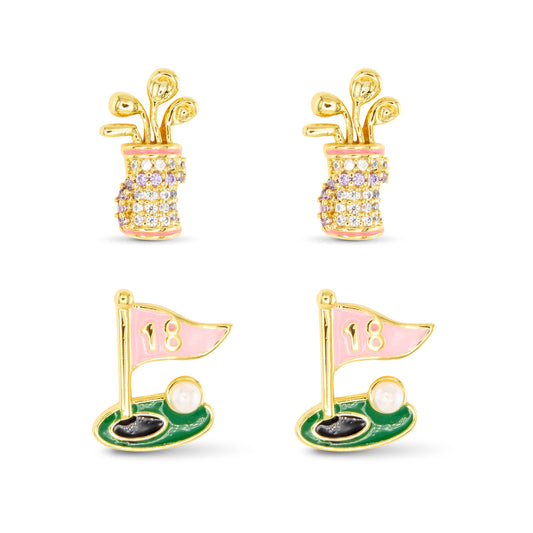 Gold CZ Golf Duo Earrings