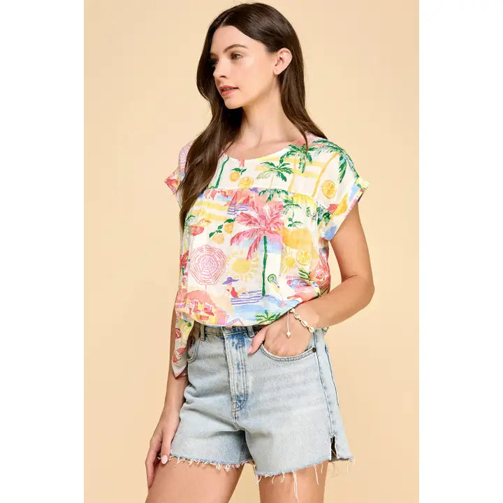 Tropical Print Short Sleeve Top