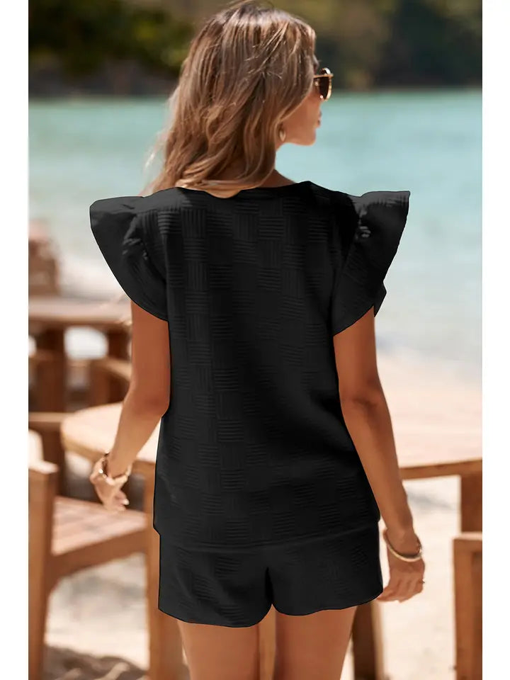 Ruffled Sleeve Tee & Drawstring Short Set