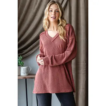 Long Puff Sleeve Urban Ribbed Top