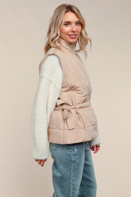 High Neck Zip Up Quilted Puffer Vest