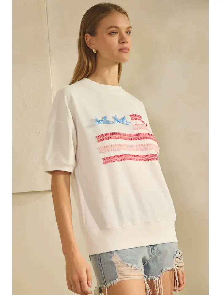 Ribboned Flag Short-Sleeve Sweatshirt