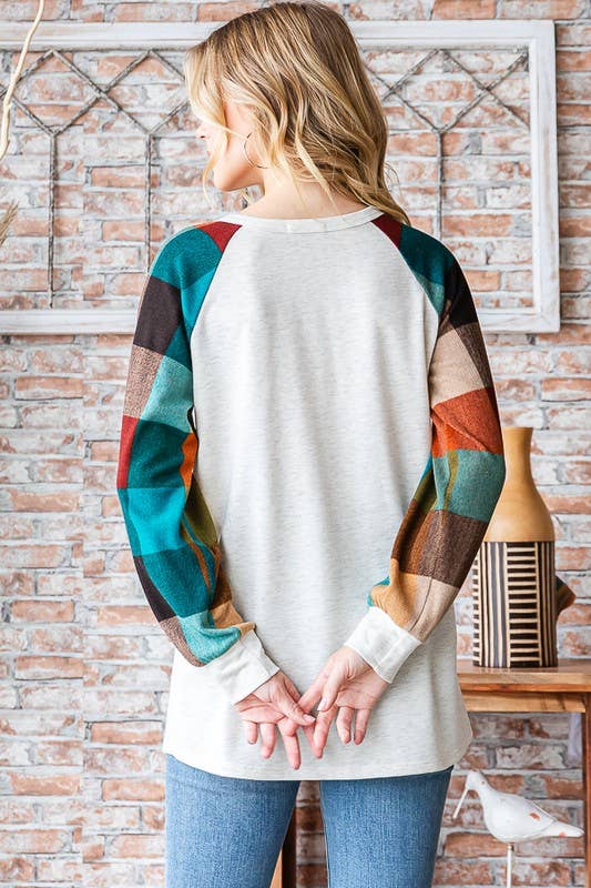 Long Plaid Sleeve Top