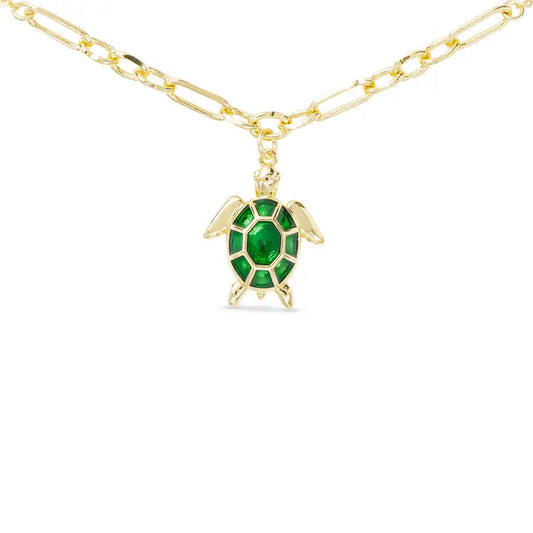 Gold Enamel Green Sea Turtle Necklace