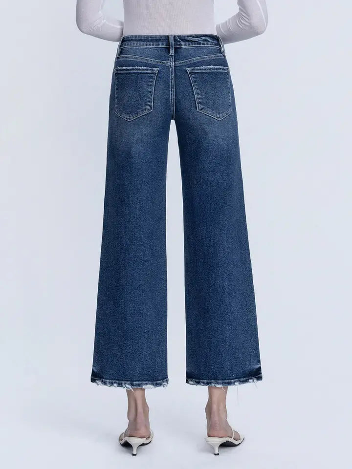 Lovervet Mid Rise Dark Wash Ankle Wide Jeans