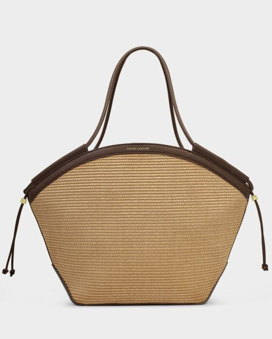 Katie Loxton Florence Raffia Tote Bag in Bitter Chocolate