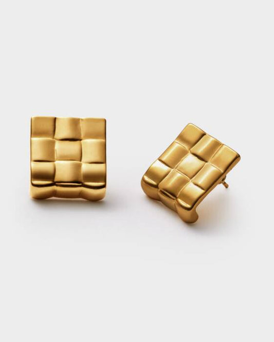 Taya Waterproof Gold Woven Oversized Stud Earrings