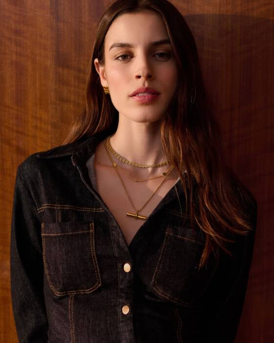 Themis Waterproof Gold T-Bar Necklace