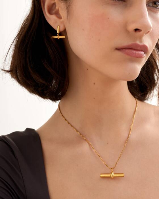 Themis Waterproof Gold T-Bar Necklace