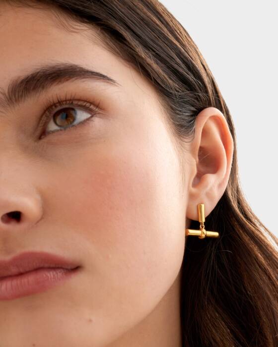 Themis Waterproof Gold T-Bar Earrings