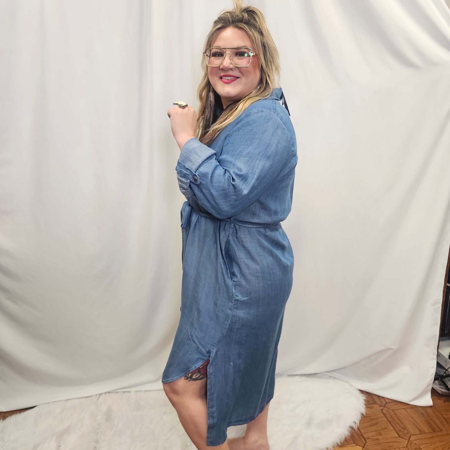 Collard Denim Hi-Lo Dress
