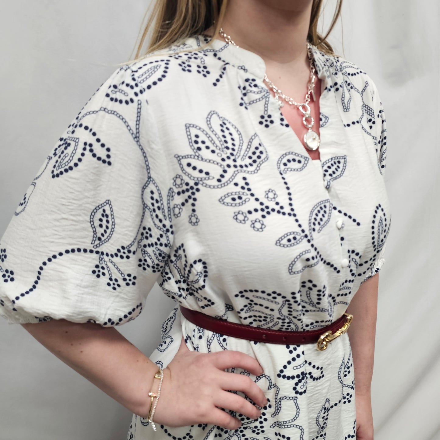Floral Print Notched Puff Sleeve Mini Dress