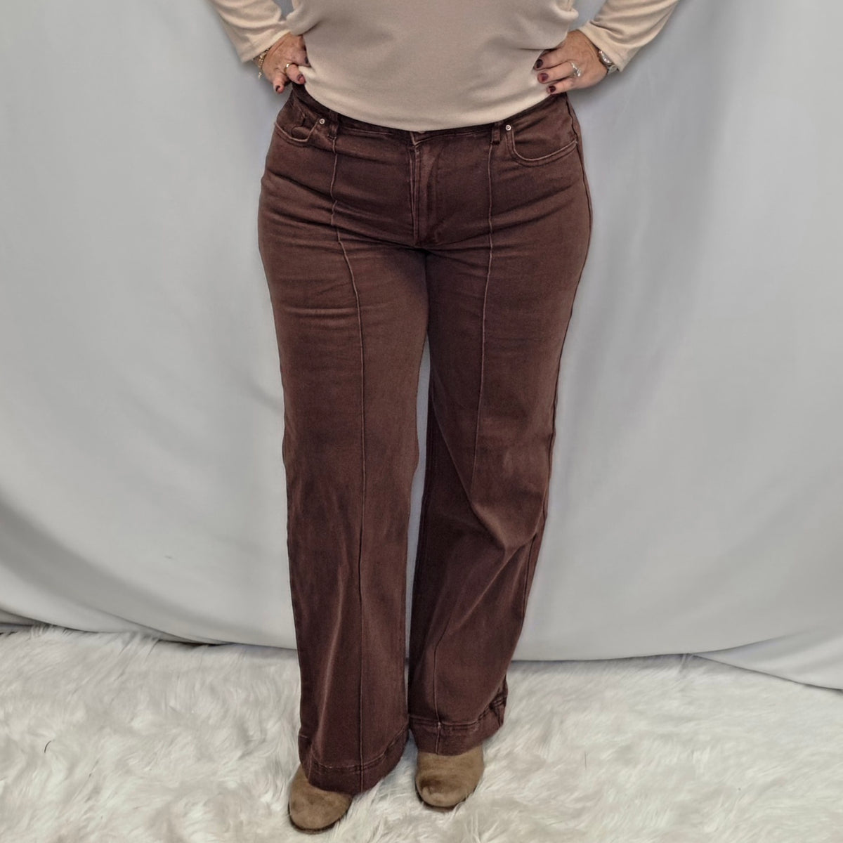 Zenana High Rise Wide Leg Pintuck Denim