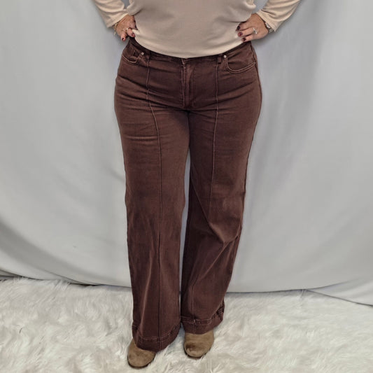 Zenana High Rise Wide Leg Pintuck Denim