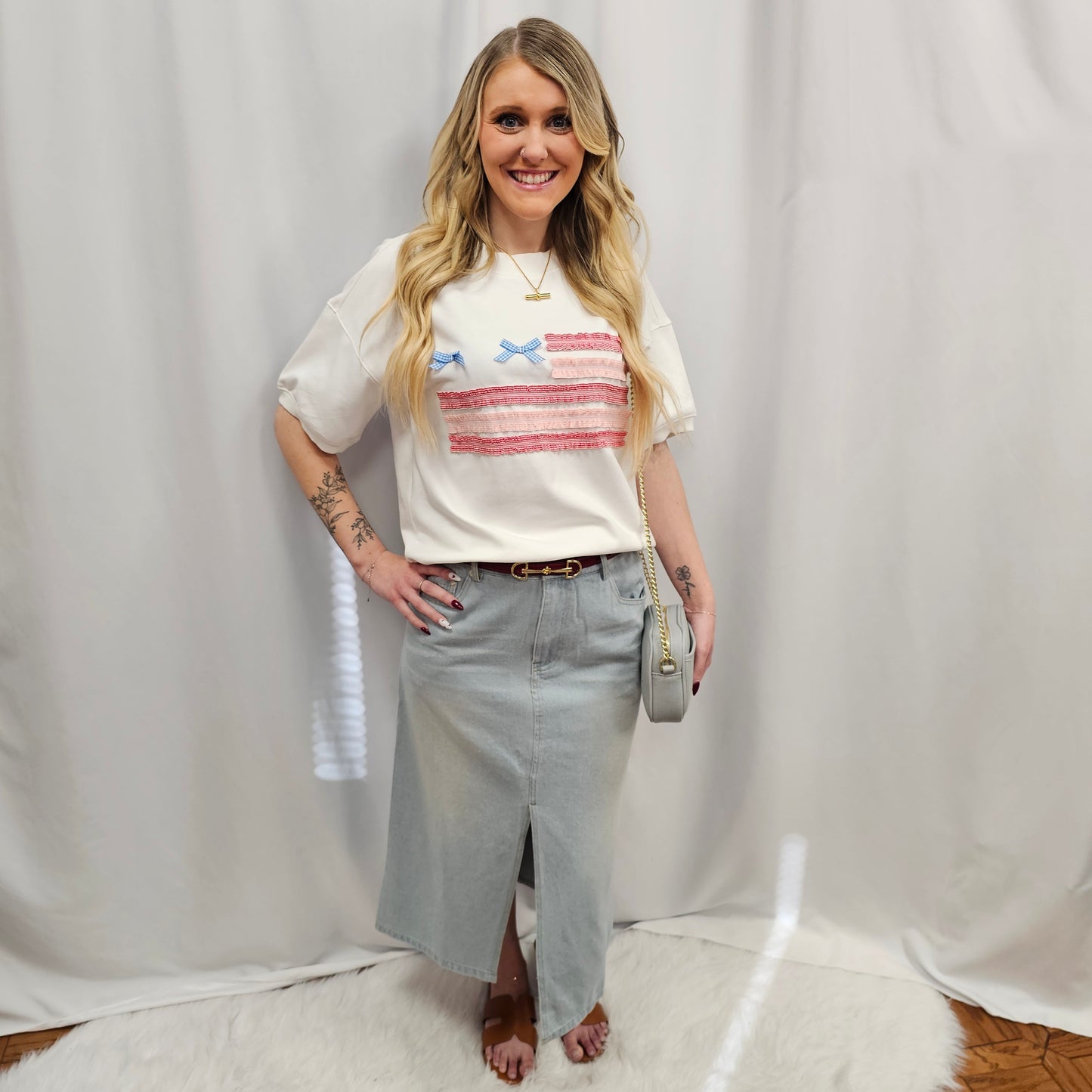 Washed Denim Midi Skirt