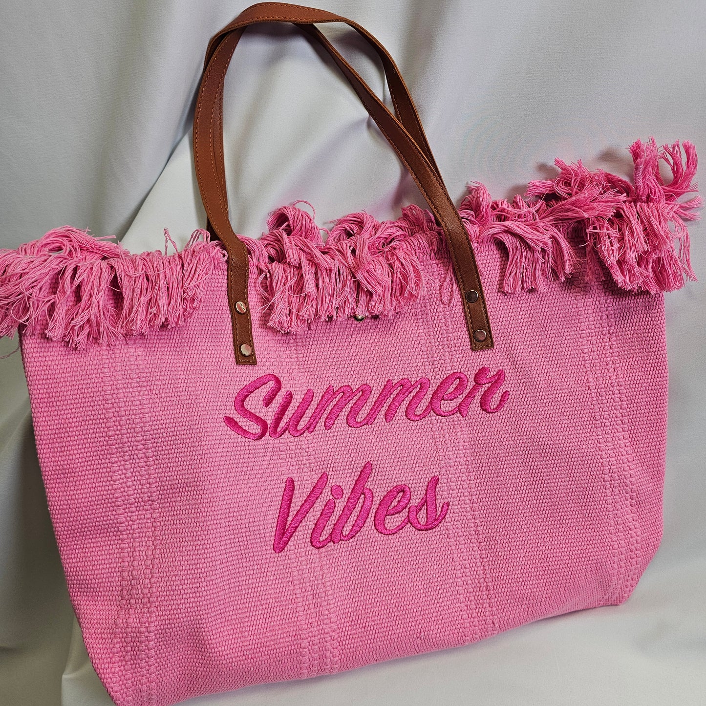 Summer Vibes Fringe Canvas Tote Bag
