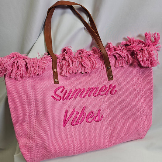 Summer Vibes Fringe Canvas Tote Bag