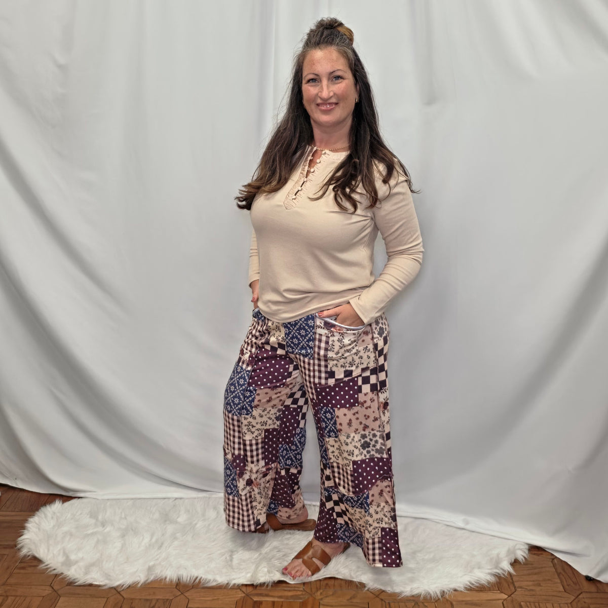 Patchwork Floral French Terry Pants