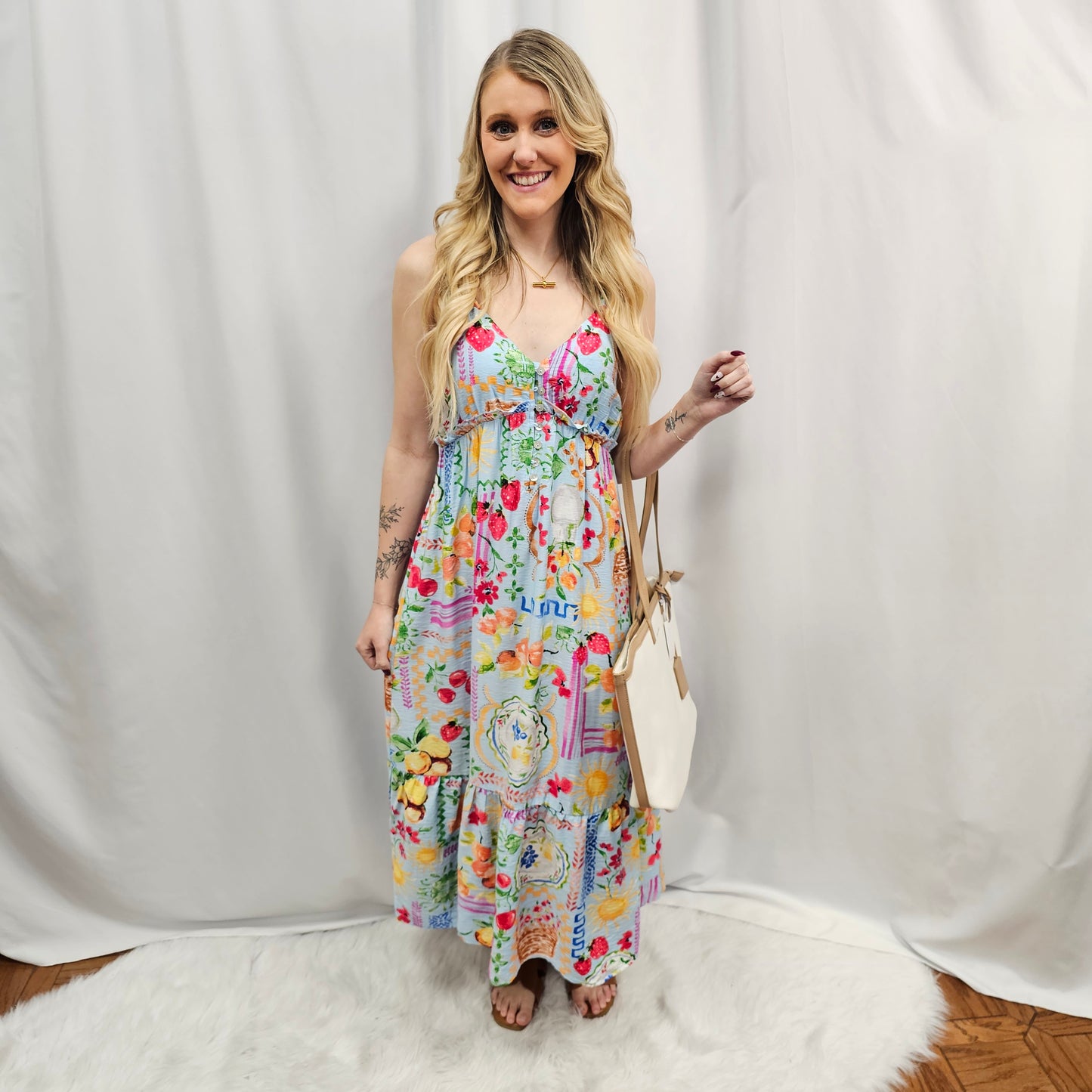 Spaghetti Strap Ruffle Hem Midi Dress