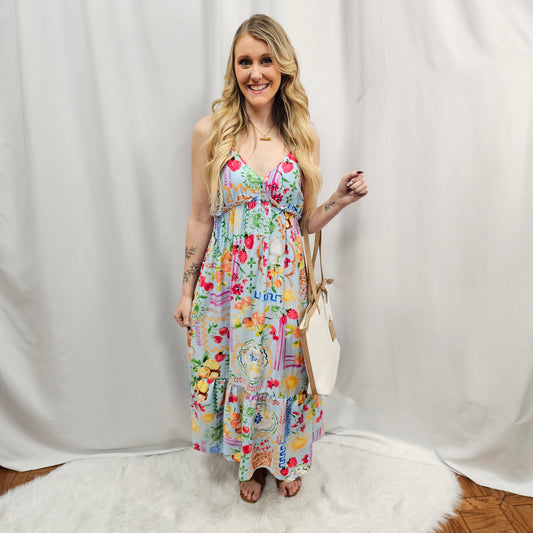 Spaghetti Strap Ruffle Hem Midi Dress