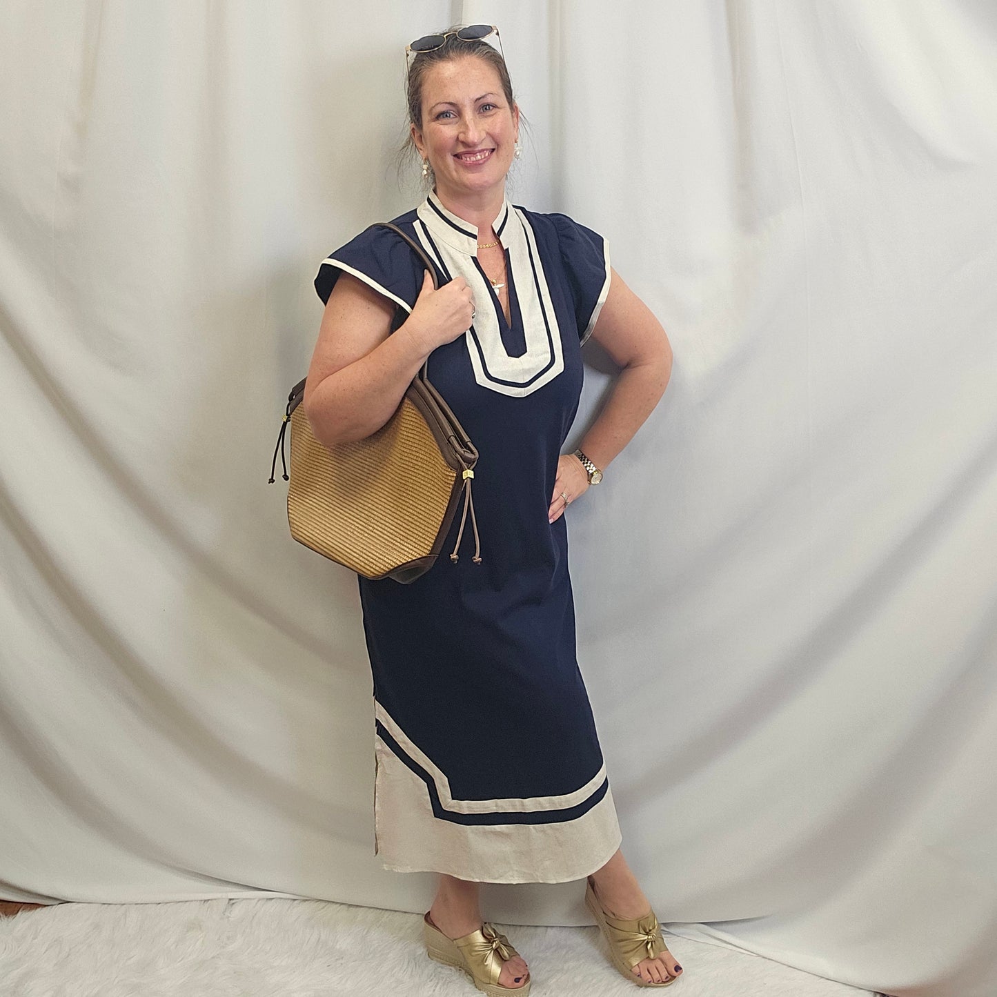 Linen V-neck Midi Dress