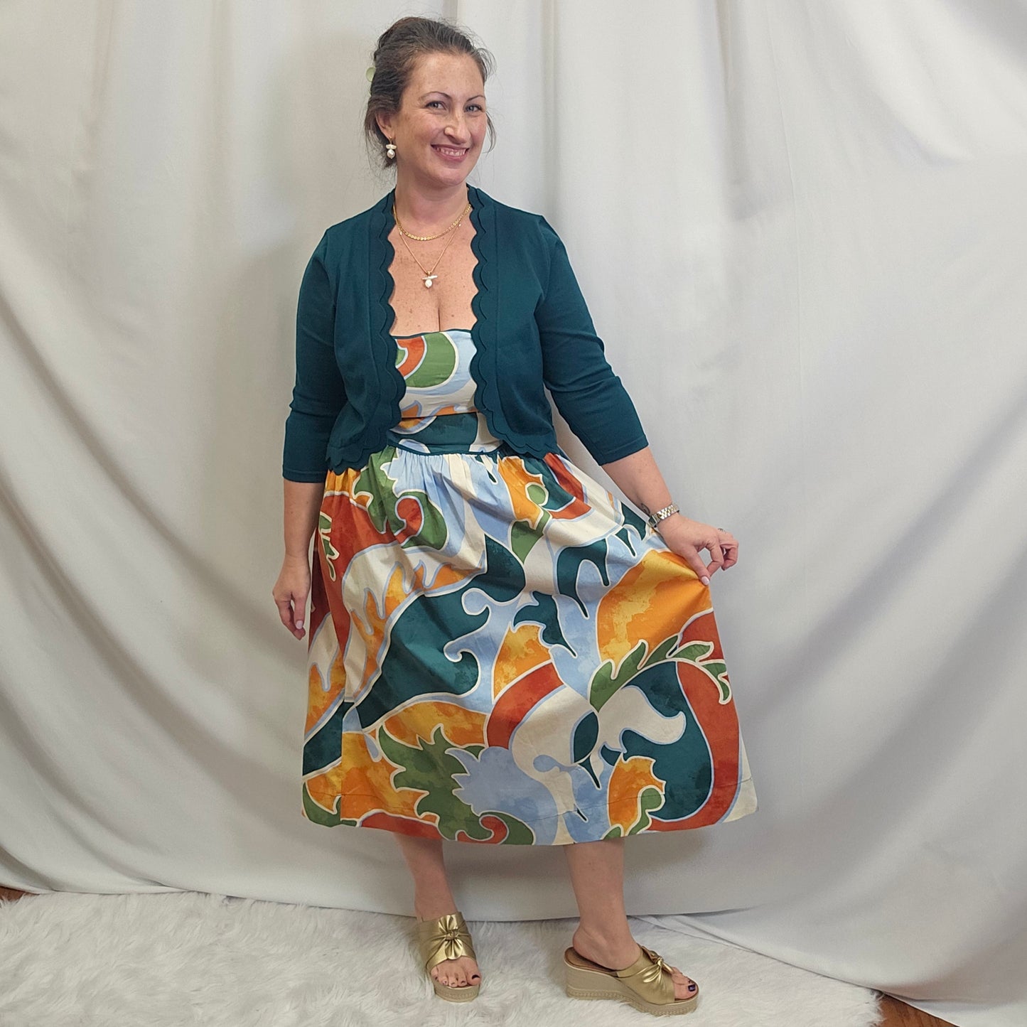 Poplin Abstract Print Midi Dress