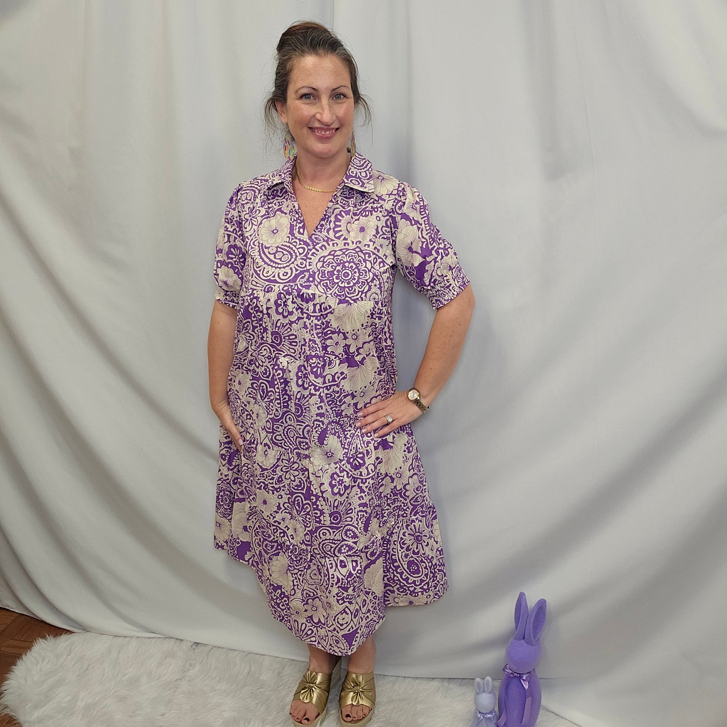 Lavender Vintage Garden Shirt Dress