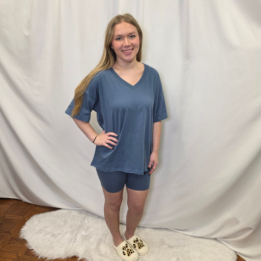 Cotton V-neck Top & Biker Shorts set