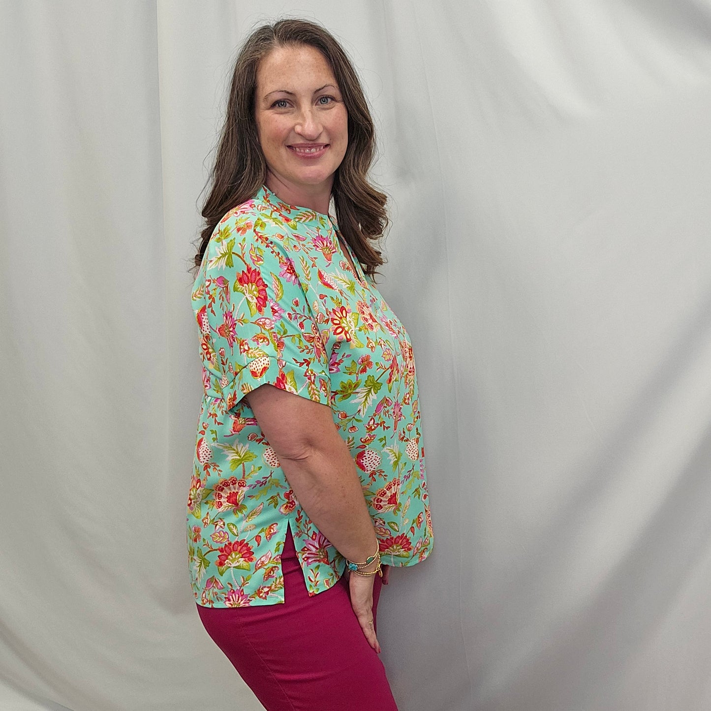 Notch Neck Dolman Short Sleeve Floral Top