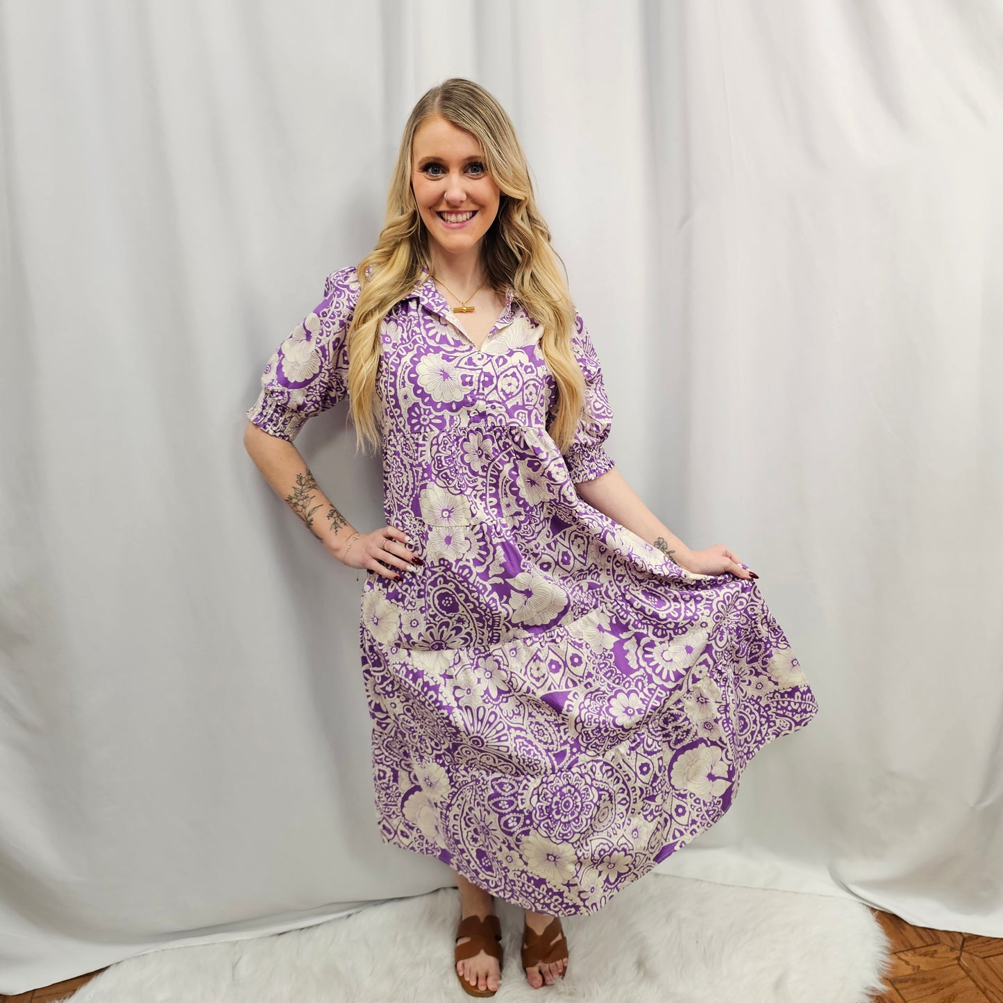 Lavender Vintage Garden Shirt Dress