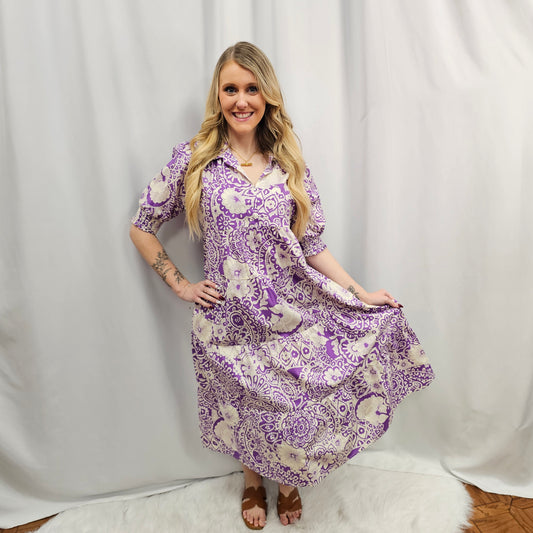 Lavender Vintage Garden Shirt Dress