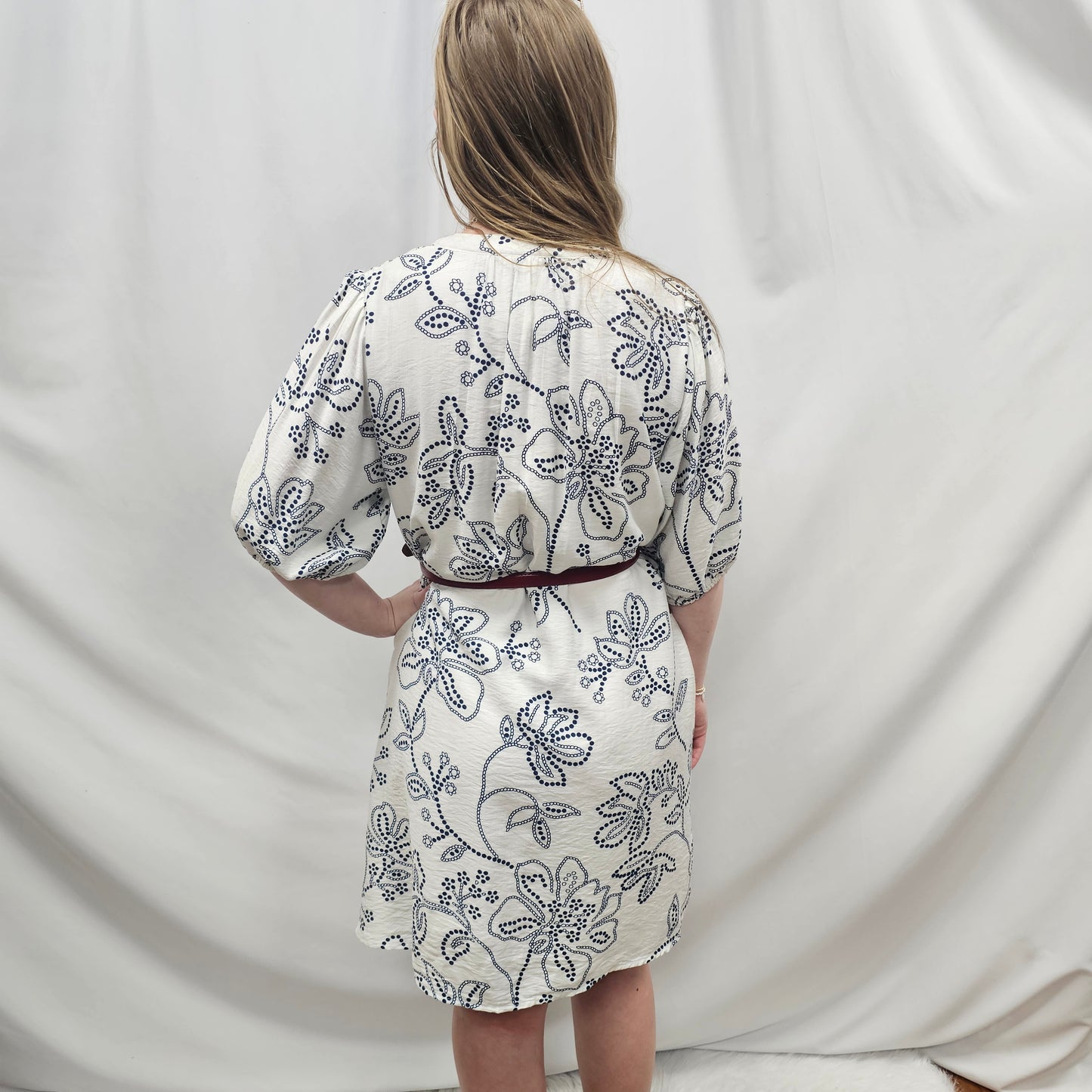 Floral Print Notched Puff Sleeve Mini Dress