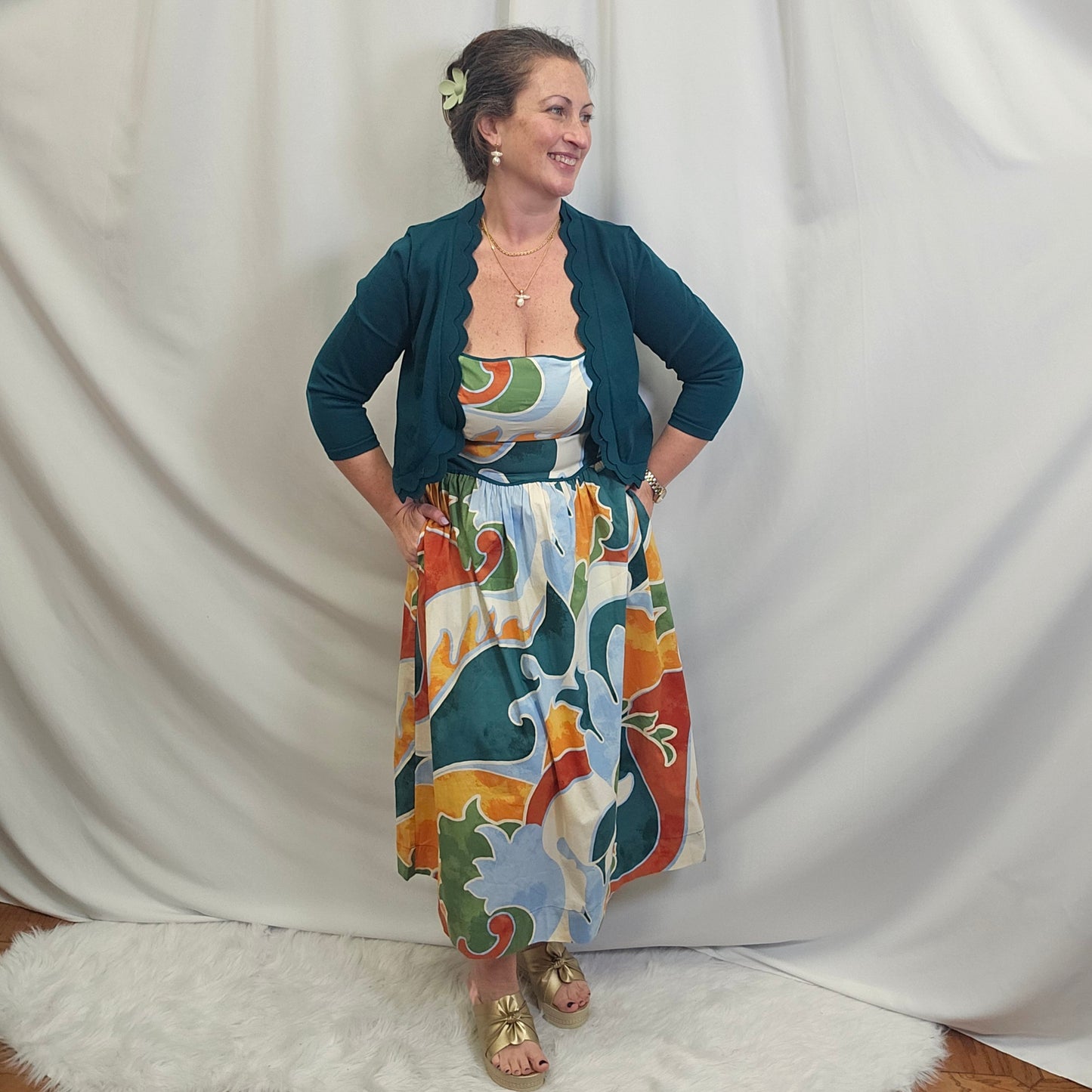 Poplin Abstract Print Midi Dress