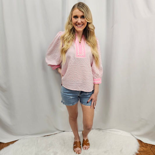 Gingham Striped Woven Blouse