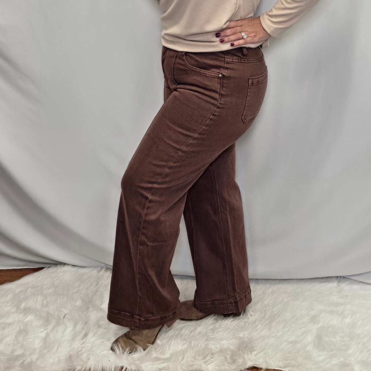 Zenana High Rise Wide Leg Pintuck Denim