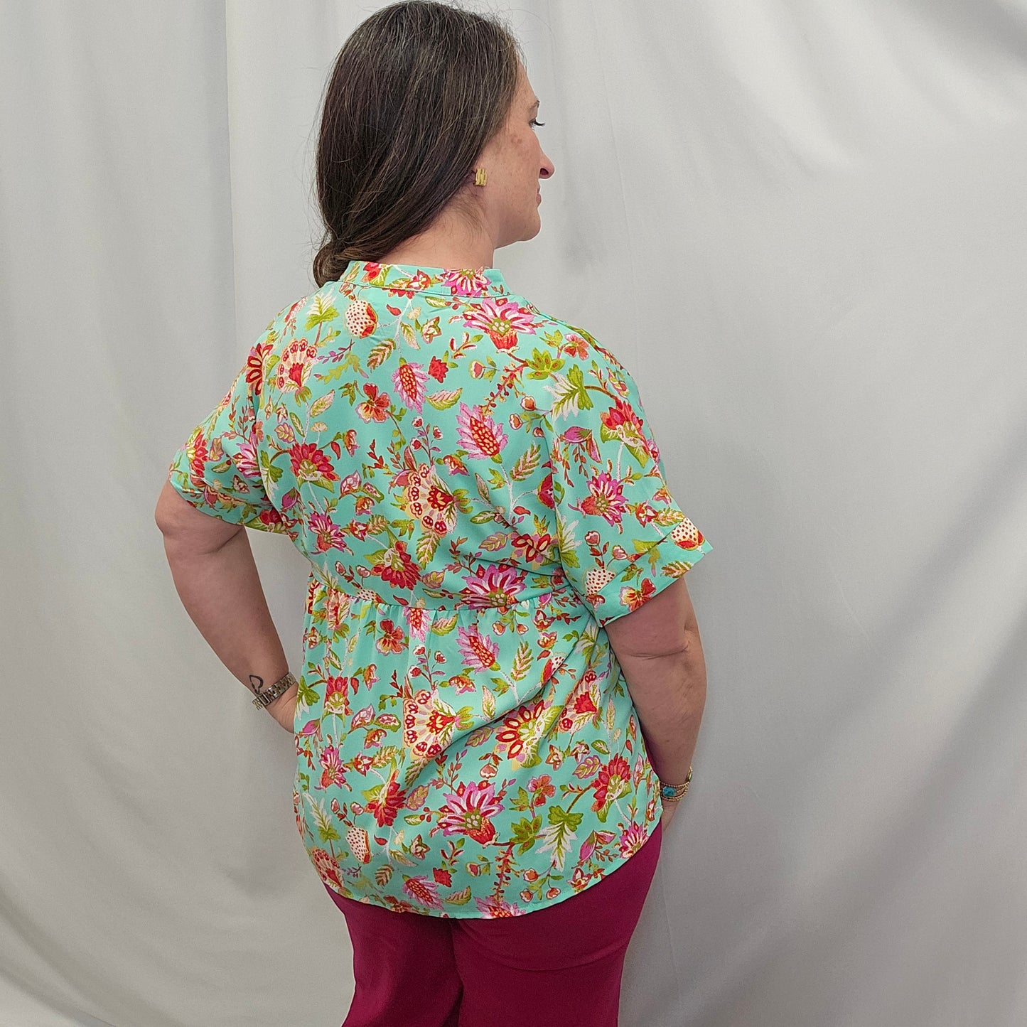Notch Neck Dolman Short Sleeve Floral Top