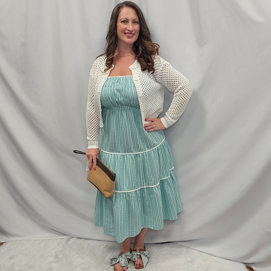 Coastal Breeze Striped Smocked Midi Dress