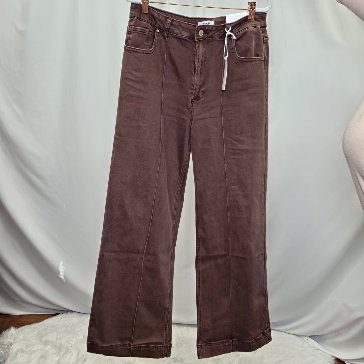 Zenana High Rise Wide Leg Pintuck Denim