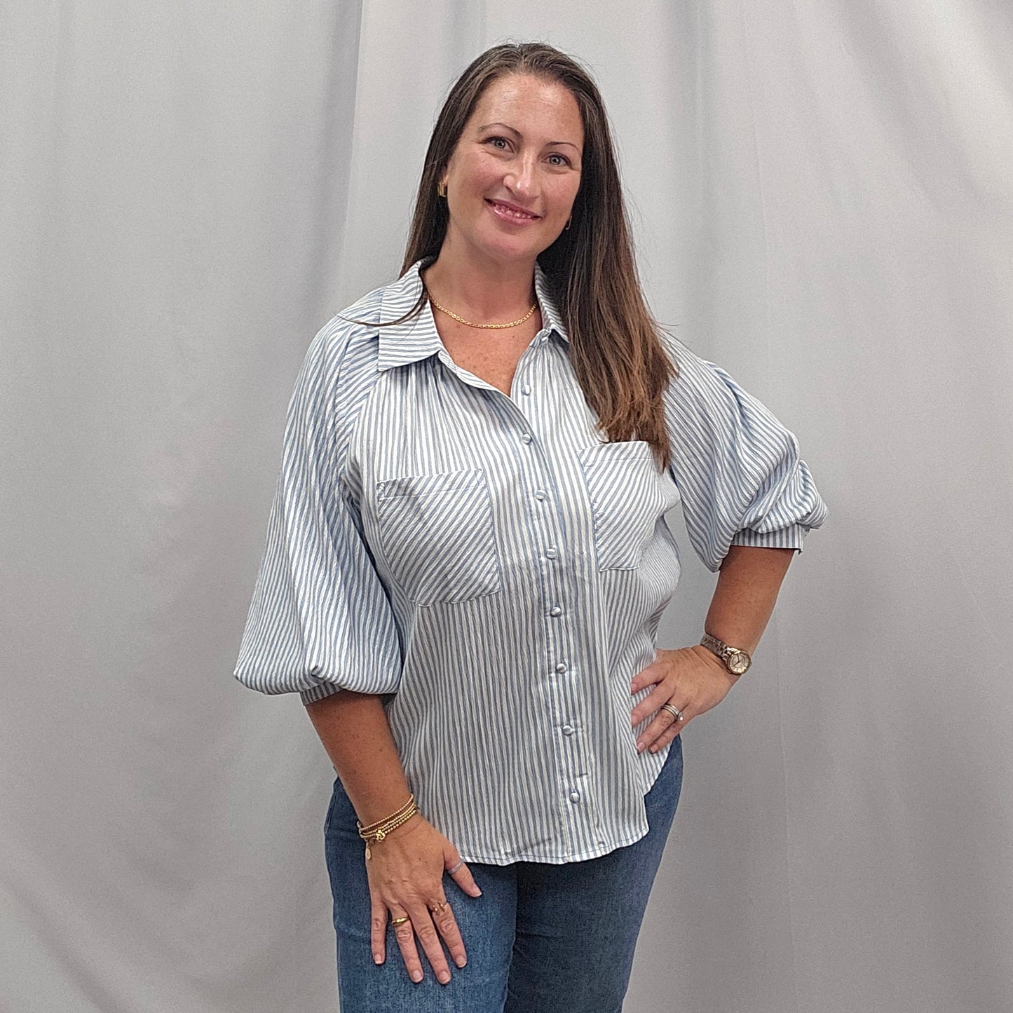 Striped Button Down Blouse