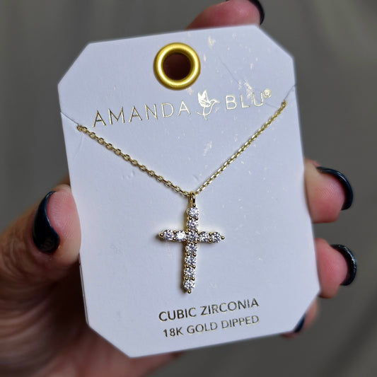 Gold CZ Medium Cross Necklace