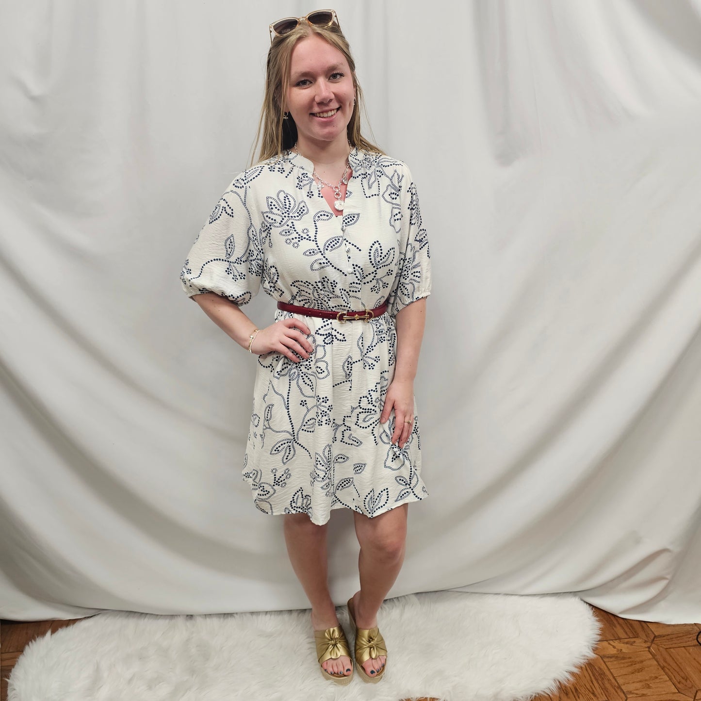 Floral Print Notched Puff Sleeve Mini Dress
