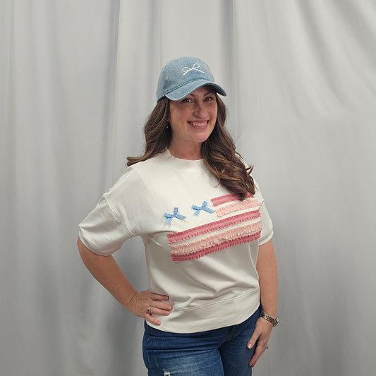 Ribboned Flag Short-Sleeve Sweatshirt