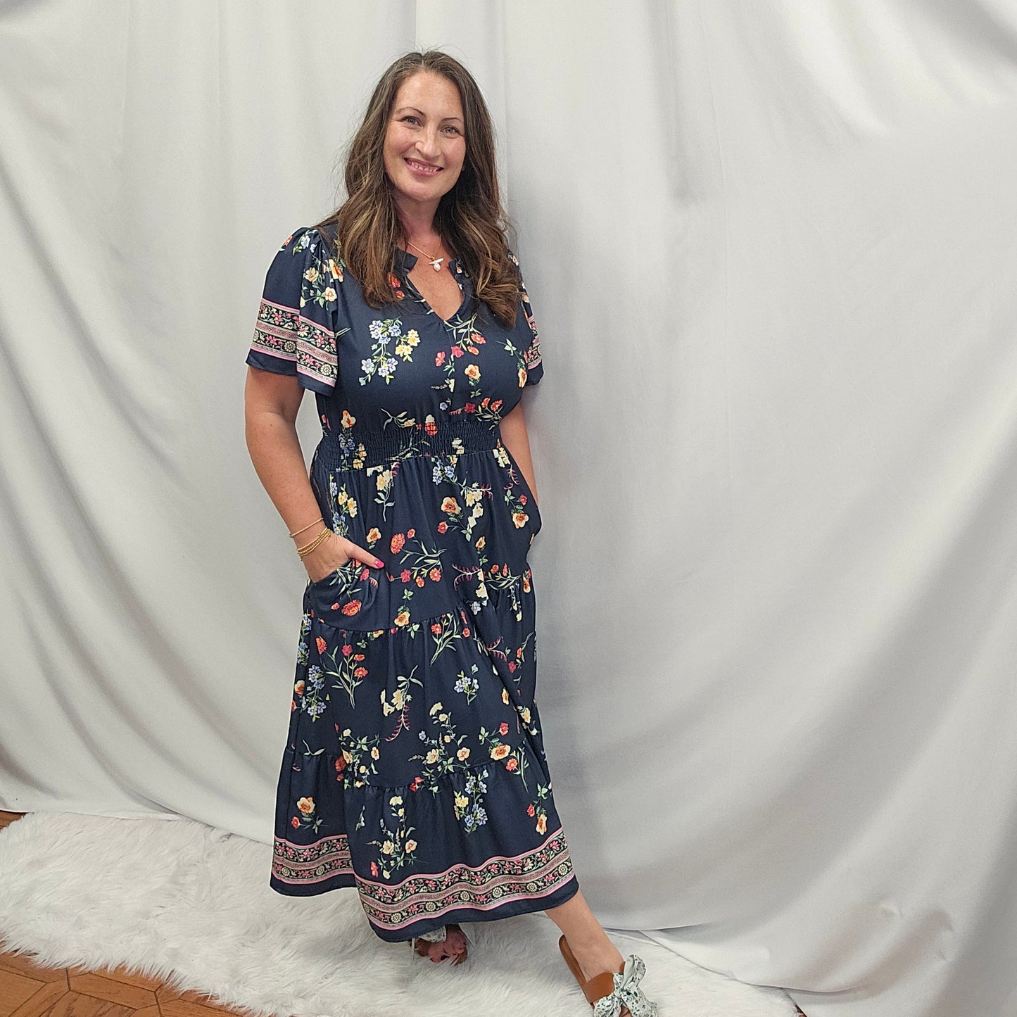 Smocked Waist Maxi Tiered Floral Dress