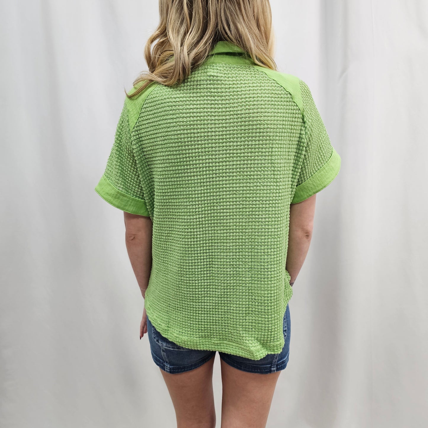 Waffle Knit Button Down Shirt In Melon