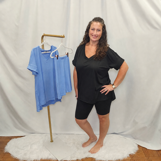 Brushed Microfiber V-Neck Top & Biker Shorts